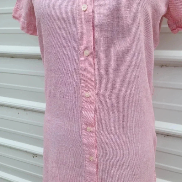 $172 ARMANI EXCHANGE Women's Long Shirt Dress Linen Blend Striped Button Pink 2 - Picture 13 of 15